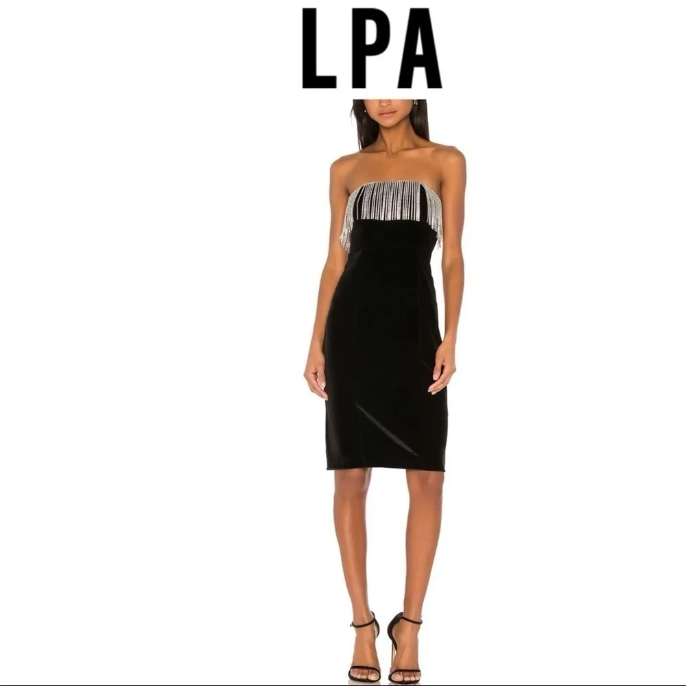 SOLD LPA Audra Dress Velvet Diamond Fringe womens XL black silver gemstone - Picture 14 of 16